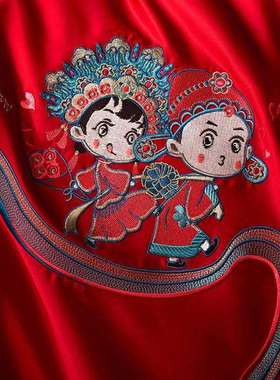 100支澳棉四件套纯棉高支高密时尚刺绣红色结婚轻奢婚庆双人套件