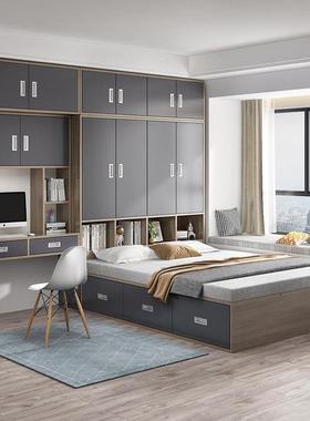 榻榻米衣柜床多功能儿童床衣柜组合家用简约衣帽间实木床柜一体床