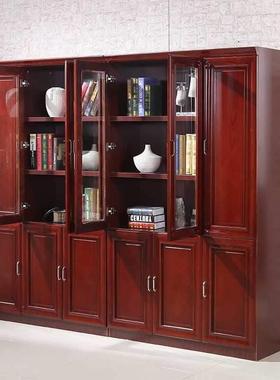 办公室落地文件柜油漆现代中式贴实木皮木质两门八门实木资料柜子