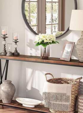 美式实木玄关桌轻奢黑色复古玄关台入户过道靠墙脚极窄玄关柜