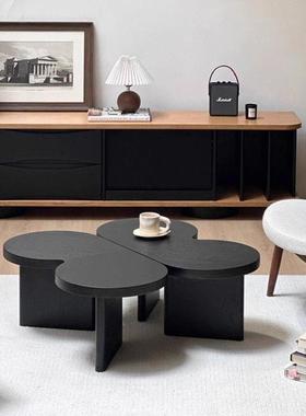 茶几北欧法式小户型黑色实木现代组合轻奢简约设计师客厅圆形家用