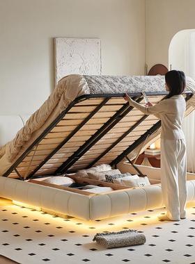 桐语特悬浮床带灯轻奢简约法式奶油风双人主卧高箱储物泡芙真皮床