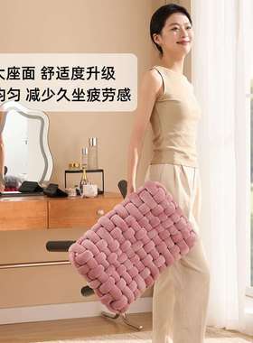 化妆凳北欧实木梳妆凳卧室马鞍凳子布艺软包绒布凳女生椅子无靠背