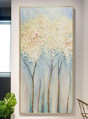 现代简约抽象装饰画纯手工发财树油画玄关客厅落地挂画肌理感壁画