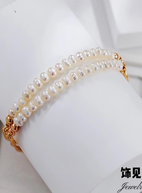 新款ins复古个性高级感天然珍珠拼接多层叠戴手链女OT扣小众手镯