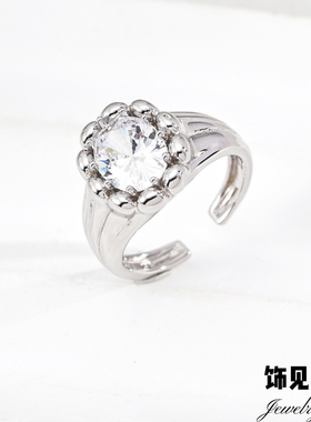 爆闪镶钻宽边戒指轻奢小众高级感指环气质时尚个性S925银食指戒女