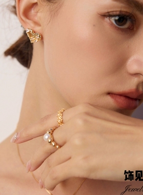 法式复古小众麻花天然珍珠戒指女时尚轻奢高级感开口指环食指戒潮