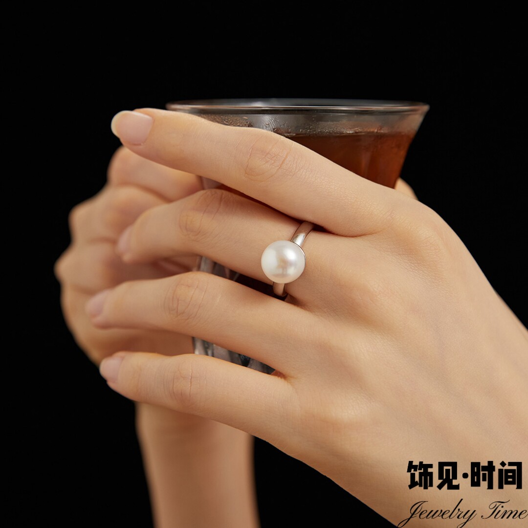 French retro natural pearl ring niche high-end light luxury index finger ring opening adjustable ring hand jewelry