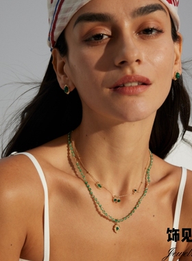 法式高级感设计清新绿色锆石叮当吊坠项链精致时尚小众纯银锁骨链