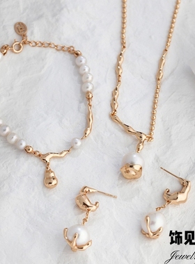 新款法式复古天然巴洛克珍珠项链时尚气质高级感耳环小众轻奢手链