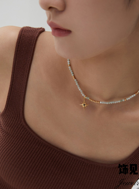 清新小众复古天然水晶串珠项链S925银高级感气质星芒极细玉石手链