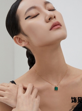法式复古小众祖母绿孔雀石纯银耳环女高级感轻奢气质项链简约配饰