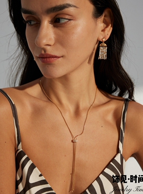 新款秋冬锆石纯银复古毛衣链高领搭配抽拉可调节项链简约颈饰品女