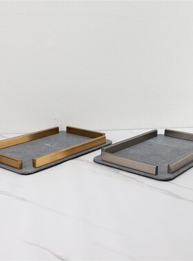 欧式简约金属皮革收纳托盘样板房卧C室客厅书房电视柜软装饰品摆