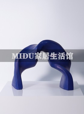 简约现代蓝d色白色黑色树脂抽象几何摆件客厅茶几样板间软装饰品