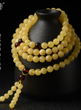 天然蜜蜡手串女士原色鸡油黄白花蜜手串无烤色男琥珀文玩老蜜蜡