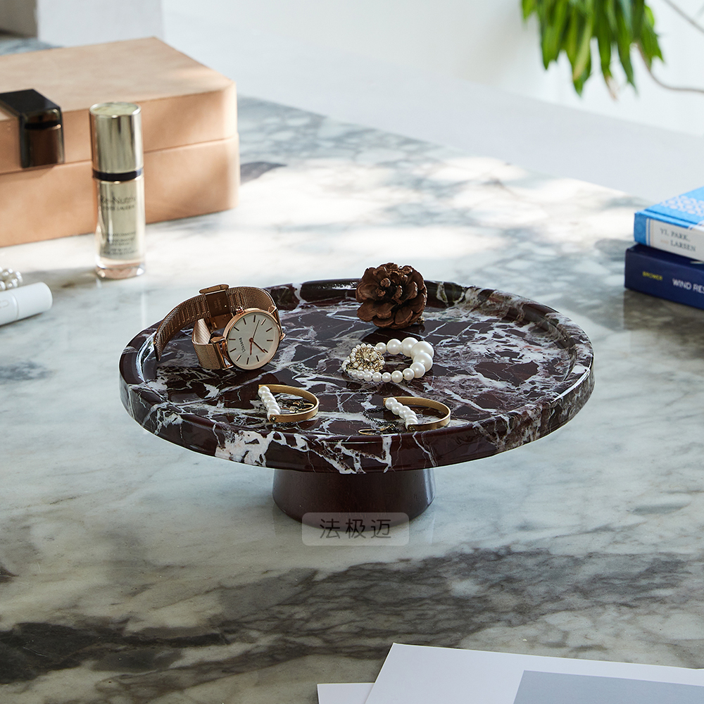 天然大理石高脚水果盘高级感香薰首饰托盘入户玄关收纳摆件置物架 - 图2