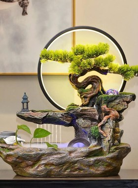 2025风水轮招财高山流水喷泉水车景观生财M办公室假山水景循环水