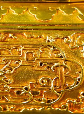 尼泊尔工艺方形宝相花提梁炉纯铜鎏金精雕L烟供熏香炉提炉装饰摆