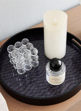 现代简约繁花金色托盘墨韵波纹黑色装饰盘客厅茶几长形.圆形收纳