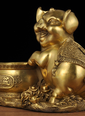 纯铜聚宝盆猪摆件招财q风水存钱储钱罐收纳家居客厅办公室桌工艺