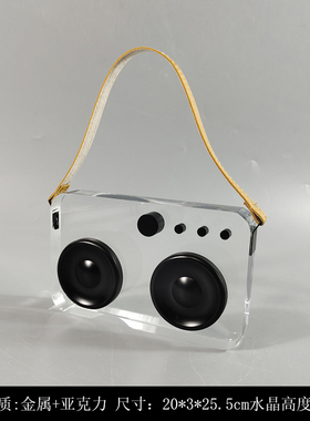 简约现代轻奢桌面软装饰品透明收音E机录音机亚克力摆件样板间客
