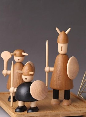 北欧木质维京人木偶摆件洞洞板装饰房间家居桌面V车载送男友礼物