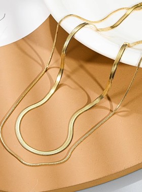 钛钢不掉色！双层叠戴蛇骨细项链