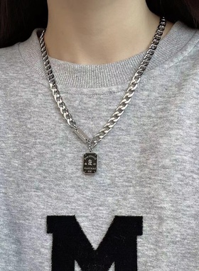 好运铭牌钛钢项链男女ins冷淡风