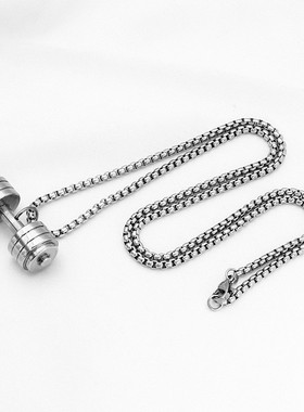 钛钢项链男士个性时尚哑铃吊坠