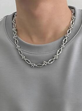 美式荆棘钛钢项链男款小众设计