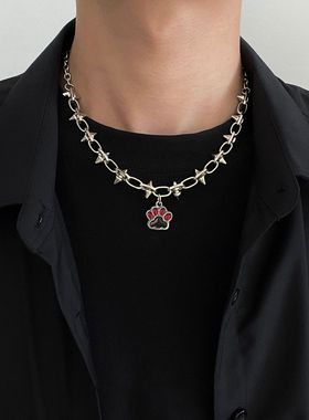 铆钉猫爪朋克项链男choker小众