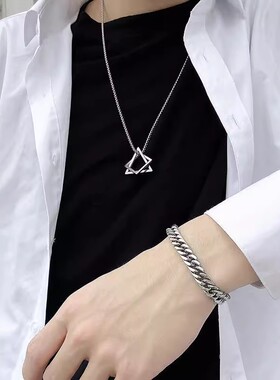 ins风几何吊坠钛钢项链男女