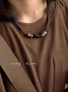 新款复古皮革打结圆环项链男士