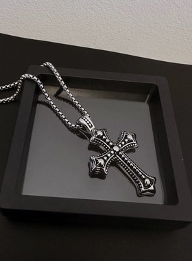 Vintage古着朋克十字架钛钢项链