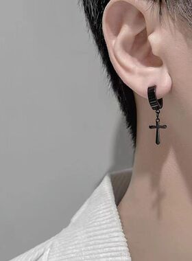 无耳洞十字架钛钢耳夹男女小众