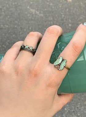 中古vintage滴釉叠戴小众戒指