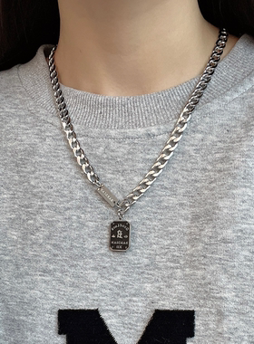 好运铭牌钛钢项链男女ins冷淡风