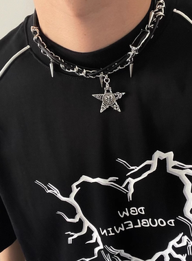 辣妹风五角星皮质项链设计感高级