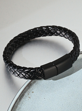 欧美潮牌个性皮绳手链男款