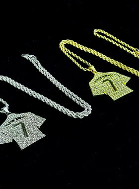 欧美爆款嘻哈HIPHOP饰品 钛钢镀金镶钻C罗7号球衣吊坠项链