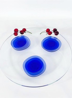 现代桌面收纳盘玻璃渐变蓝色波纹盘首F饰展示盘卧室样板房装饰摆