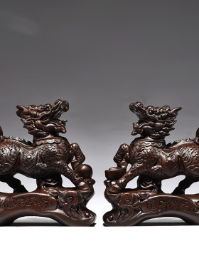 极速黑檀木雕麒麟摆件实木瑞兽卧室家用家居玄R关桌面装饰店铺开