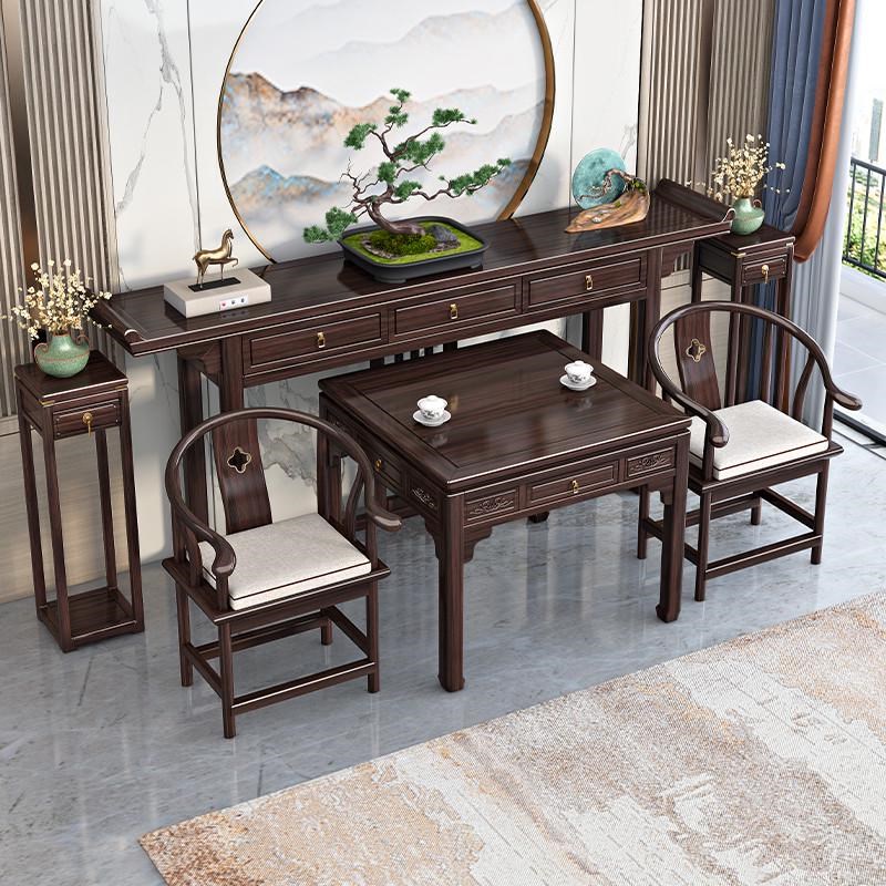 新中式实木中堂六件套条案供桌香案农H村堂屋家用紫金檀八仙桌神 - 图1