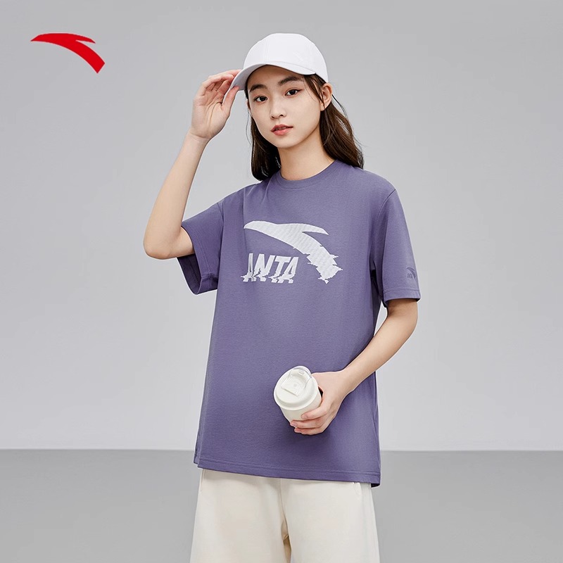 安踏短袖t恤男女同款2024春季新款休闲圆领针织运动上衣打底衫