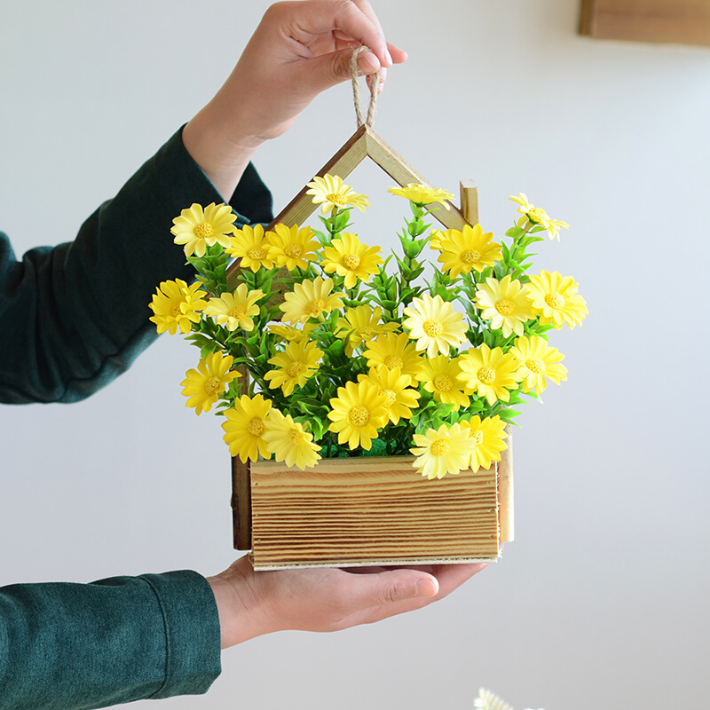 木房子墙壁装饰花篮壁挂花盆装饰摆件客厅墙面插花花篮挂墙花篮 - 图2