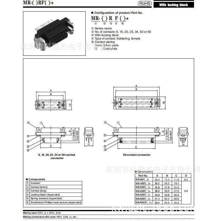 原装HTK本多连接器MR-8RFMR-16RFMR-20-25-34-50-60RF+母芯插头,淘宝优惠券,粉丝福利购,淘宝优惠卷