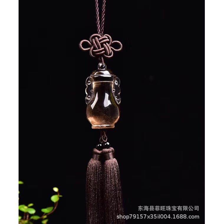 天然茶黄水晶雕宝瓶搭配手工编织流苏中国结车挂平安瓶挂饰,淘宝优惠券,粉丝福利购,淘宝优惠卷