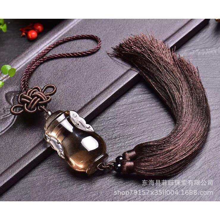 天然茶黄水晶雕宝瓶搭配手工编织流苏中国结车挂平安瓶挂饰,淘宝优惠券,粉丝福利购,淘宝优惠卷