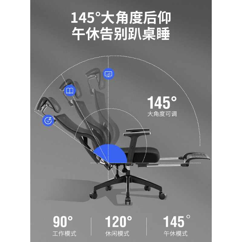 人体工学椅子护腰电脑椅舒适久坐家用电竞椅可升降座椅可躺办公椅-图0